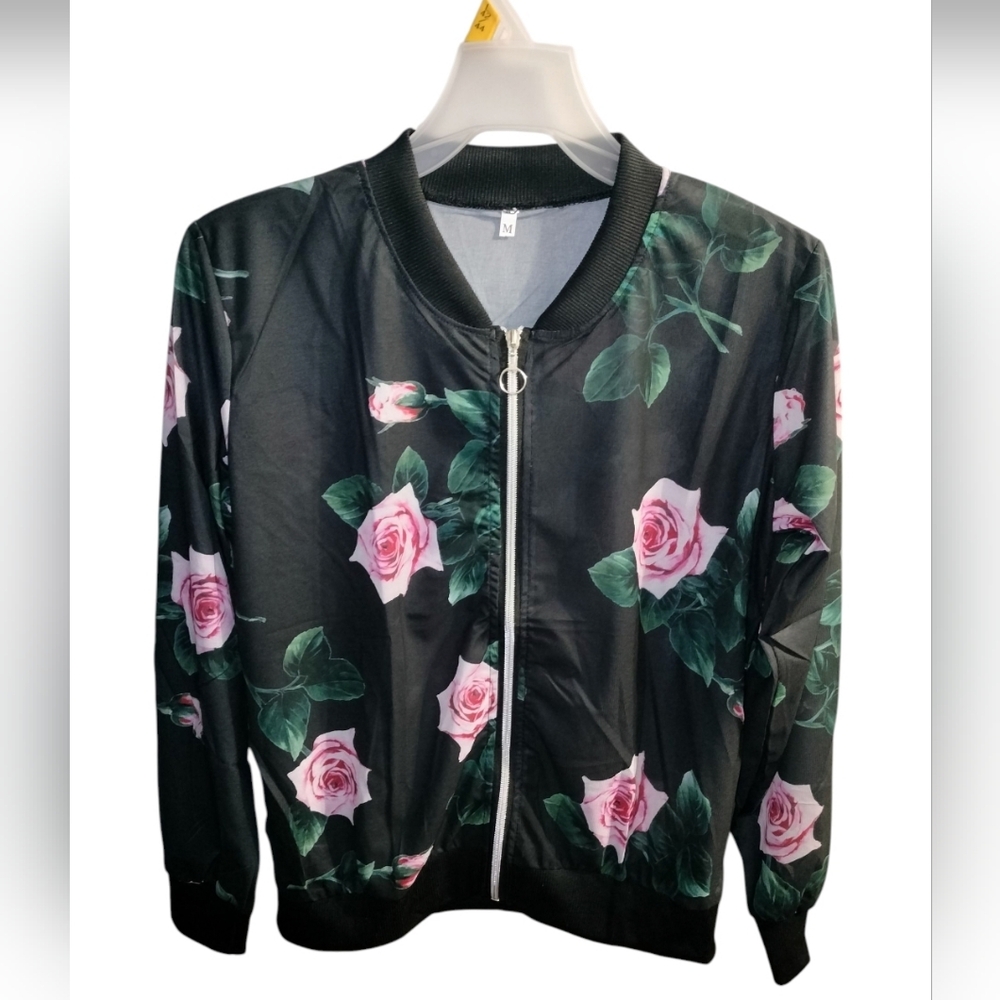 Floral Black Bomber Jacket - Picture 2 of 3